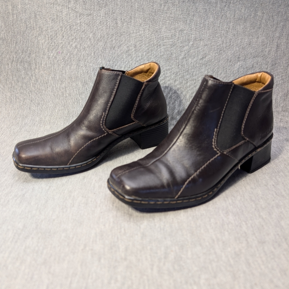 Josef Seibel Leather Ankle Boots Women's 38 (US 7.5) Dark Brown Square Toe